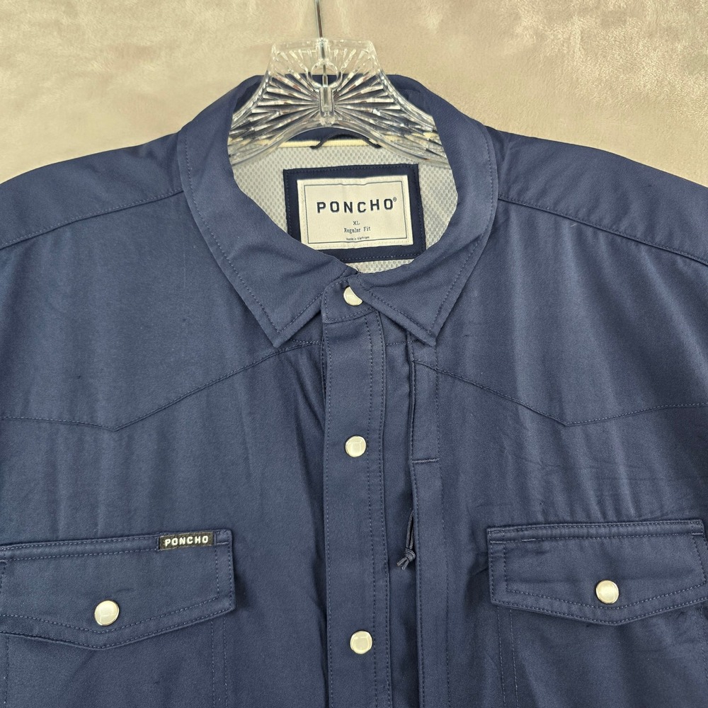Poncho Shirt Men XL Navy Blue Short Sleeve Western Snap Front Regular Fit